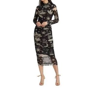 Farm Rio Black & Cream Celestial Night Midi Dress